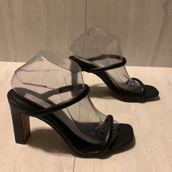 Steven Women's Black Leather Open Toe Cut Out Ankle Strap Heeled Sandals Size 8 - Picture 3 of 12